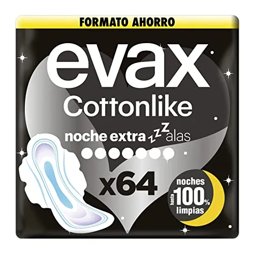 Evax Cottonlike Einlagen mit Nachtflügeln, extra 64 Stück, bis zu 100% saubere Nächte