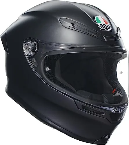 AGV K6 S Integralhelm - Mattschwarz XXL - Motorradhelm mit aerodynamischem Design und integriertem Spoiler; optimiert für alle Fahrpositionen und ausgestattet mit einem komfortablen Innenfutter und herausnehmbarem Nasenschutz.