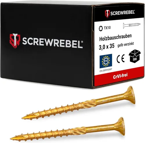 SCREWREBEL Holzbauschraube Holzbauschraube Senkkopf, Teilgweinde, gelb verzinkt, ETA, Torx, (50 St)
