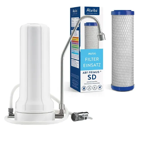 Alvito Set Pure Pro | Auftischfilter Pro Hahn Edelstahl + Wasserfilter Primus SD