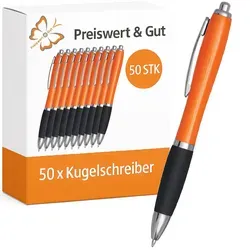 Kuli Schreibgeräte, Kugelschreiber Set in orange/schwarz – 14 cm, Druckmechanismus, Großraummine, blauschreibend, Schreibset 50 x