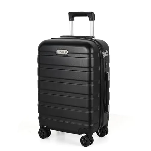 TANTOMI Handgepäck Koffer, Reisekoffer Hartschalenkoffer, Koffer & Trolley Handgepäck mit Passwortsperre, Hartschale Suitcase mit 4 Rollen(Schwarz)