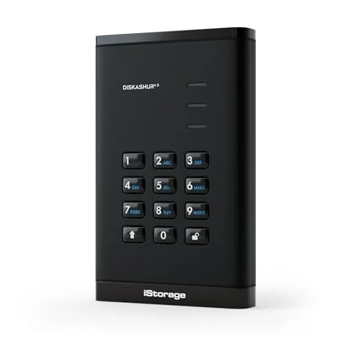 iStorage diskAshur3 4TB – Sicheres tragbares Festplattenlaufwerk mit Hardware-Verschlüsselung - Tragbare Festplatte mit 4TB, staub- und wasserresistent. Schützen Sie Ihre Daten einfach per PIN und profitieren Sie von hoher Geschwindigkeit und sicherer Verschlüsselung.