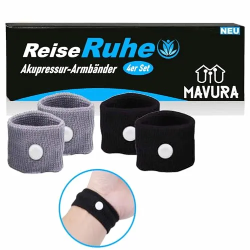 Produktbild ReiseRuhe Wohlfühl Armbänder Reiseband Akupressur Reiseübelkeit, Schwangerschaft Seekrankheit Anti Übelkeit Armband Band Sea [4er Set]