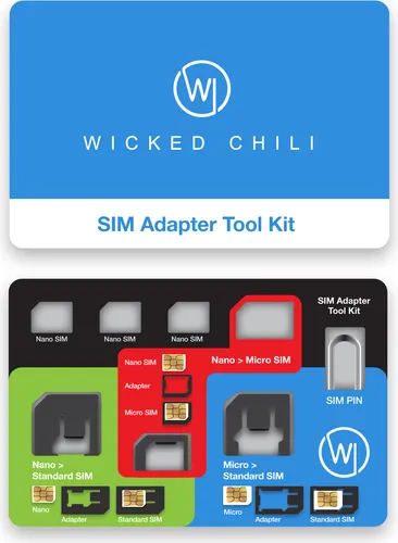 Wicked Chili 8in1 Sim Adapter Tool für alle SIM-Karten + Sim-Karten Halterung für 3 Nano und 1 Micro SIM-Karte + Simnadel Eject Pin | kompletes Adapter-Set & SIM Travel Case in Kreditkartengröße