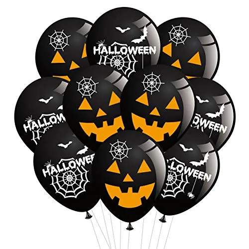 Oblique Unique® Halloween Luftballon Set 10 gruselige Horror Deko Ballons mit Kürbis Spinnennetz Fledermaus Motiven Feier Party Dekoration Schwarz Orange Weiß