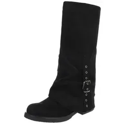 Ital-Design Elegante Damenstiefel mit Riemenverzierung - Wanderschuhe mit Blockabsatz, ideal für Herbst und Winter, bieten eleganten Look und hohen Tragekomfort durch weiches Innenmaterial für warme Füße.
