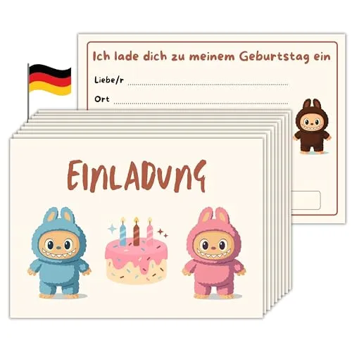 Milijou 10x Einladungskarten mit buntem Kawaii