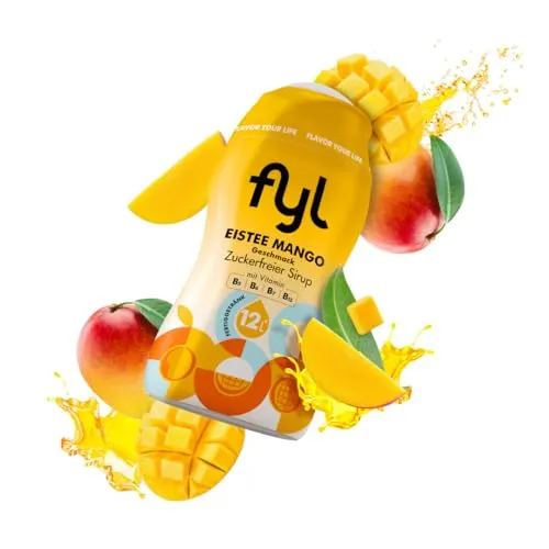 fyl Sirup zuckerfrei - Eistee Mango Geschmack, 48ml Getränkesirup für 12L Fertiggetränk – Vitamin-B-Komplex - perfekter Durstlöscher für zu Hause und Unterwegs
