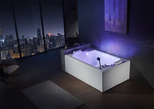 Whirlpool Badewanne für 2 Personen mit Massagedüsen - Moderne rechteckige Badewanne für entspannende Momente. Aus hochwertigem Acryl, ausgestattet mit integrierten Massagedüsen und Nackenstütze. Ideal für Ihr Badezimmer!
