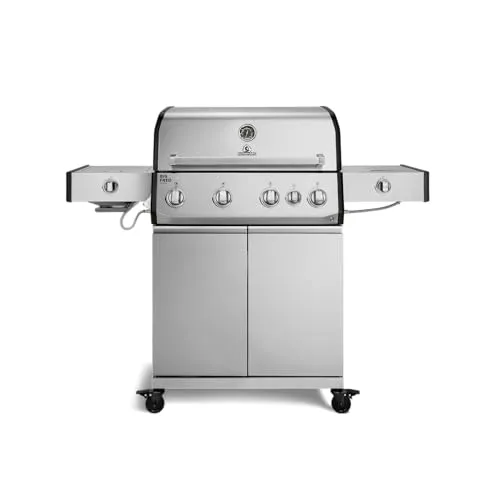 BURNHARD® Gasgrill 4-Brenner Big FRED Deluxe+ - Leistungsstarker Gasgrill mit 4 langlebigen Gussbrennern für hervorragende Hitzeverteilung. Die große Grillfläche ist ideal für gesellige BBQ-Abende und das Seitenkochfeld bietet zusätzliche Zubereitungsmöglichkeiten.