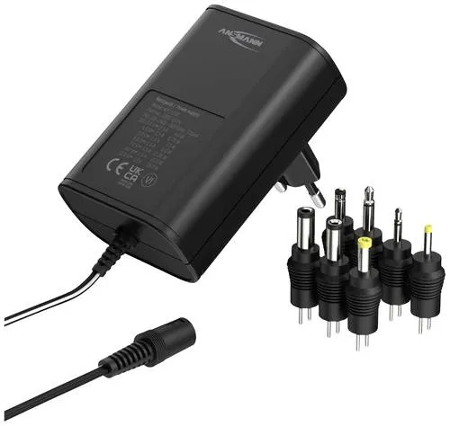 Ansmann 1201-0024 Steckernetzteil, einstellbar 12 V/DC, 9 V/DC, 7.5 V/DC, 6 V, 4.5 V/DC, 3V 1500mA 18W