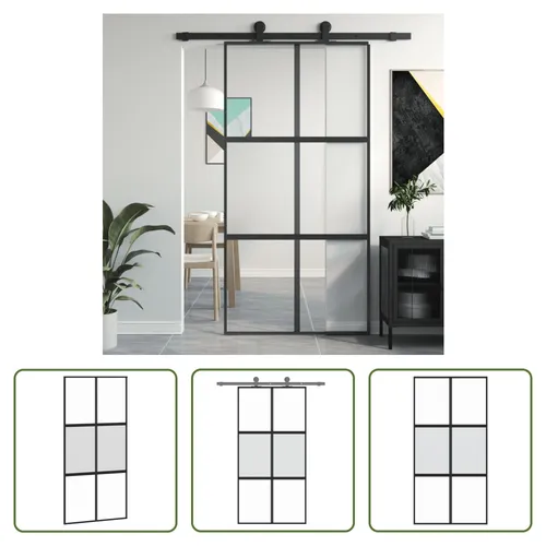 The Living Store Schiebetür Schwarz 102,5x205 cm Hartglas und Aluminium