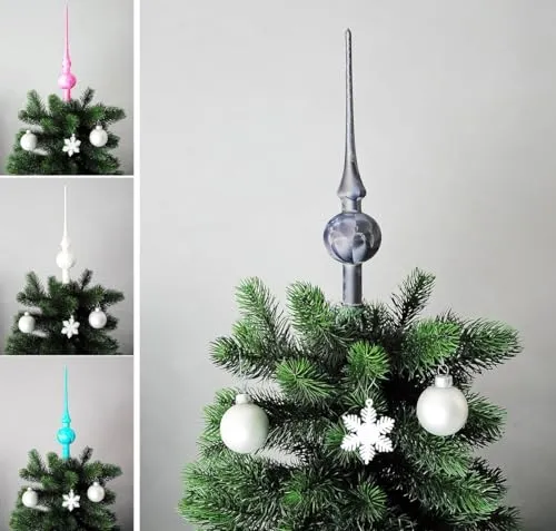 JACK Christbaumspitze Spitze Glas 28cm Eislack Glanz Matt Baumspitze Mundgeblasen Box, Farbe:Anthrazit Eislack