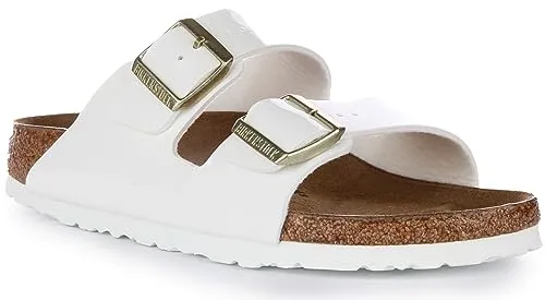 Birkenstock Damen Arizona Birko-Flor Sandalen – Weiß, 40 EU Schmal - Wanderschuhe mit anatomisch geformtem Fußbett aus Kork und Latex für optimalen Tragekomfort, ideal für lange Spaziergänge und Freizeit.