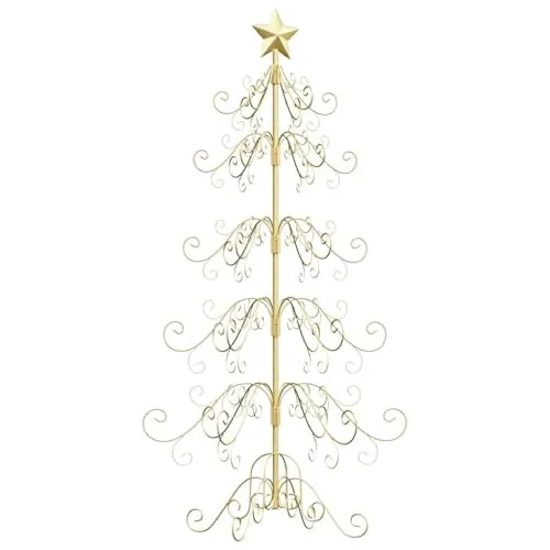 vidaXL Metall Weihnachtsbaum Gold 150 cm - Nussknacker und stilvolle Wohnzimmer Deko, elegantes Design aus pulverbeschichtetem Stahl, perfekt für festliche Anlässe und schafft eine warmherzige Atmosphäre.