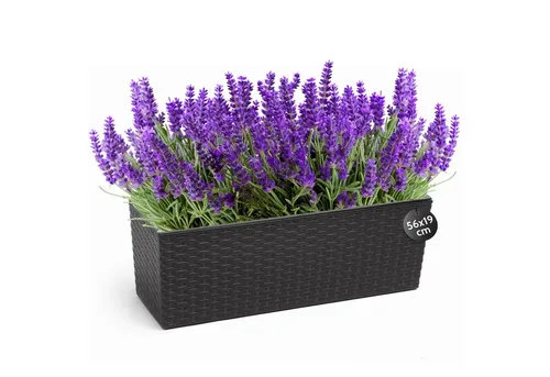 KONZEPT Balkonkasten Hochwertige Blumenkasten Rattan-Optikin, rechteckig 56 x 19 cm, Balkonkasten ideal fur Balkon, Terrasse, Fensterbank