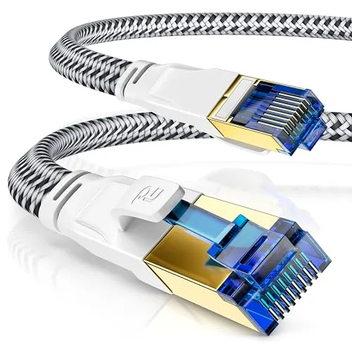 CSL - 10m CAT 8 Netzwerkkabel Flach und Dünn - LAN Kabel für 40 Gigabit High Speed, Internetkabel, Flachbandkabel, Verlegekabel - 40 Gbps Cat.8 RJ45 Kabel für Switch Router Modem PC, 10 Meter Weiss