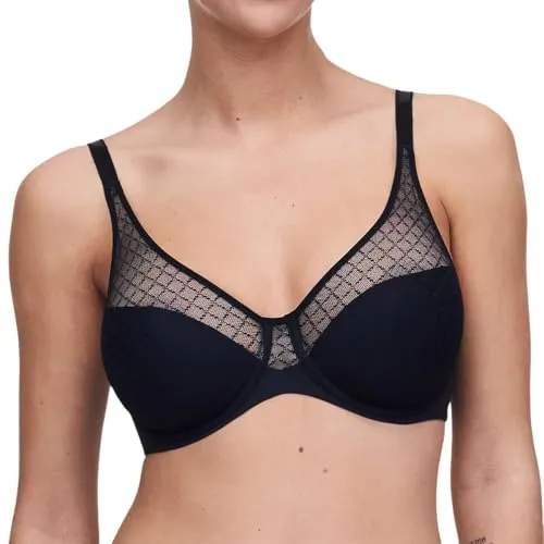 Chantelle Norah Chic Bügel-BH 75F Schwarz - Funktionsunterwäsche mit extraflacher grafischer Spitze für optimalen Halt und elegante Optik.