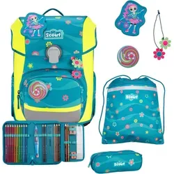 Scout Basic Neo Set 4-teilig Little Flowers - Schulranzen-Set mit reflektierender Oberfläche und viel Stauraum für Lernmaterial und Snacks, inklusive zwei Mäppchen und Sportbeutel.