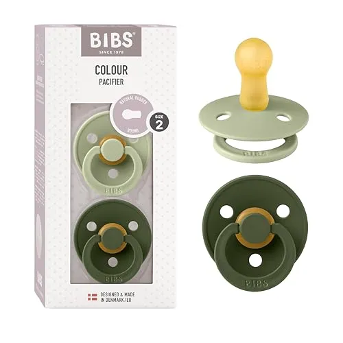 BIBS Colour Schnuller 2er-Pack, BPA-frei, Kirschform Nippel. Naturkautschuk/Latex, Hergestellt in Dänemark. Größe 2 | 6+ Monate | 2-Pack, Sage/Hunter Green
