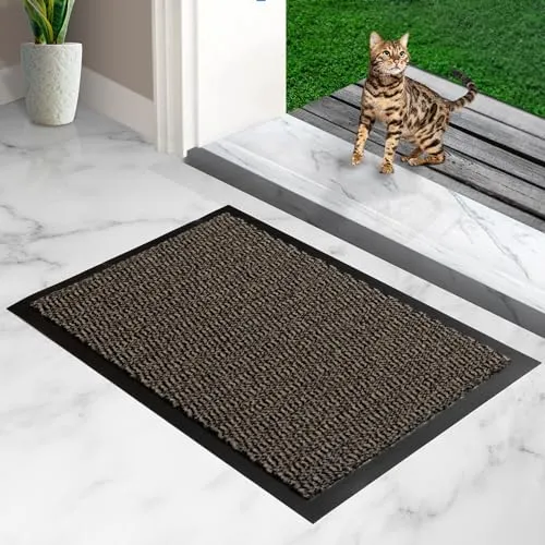 furni24 Fußmatte – Leicht zu reinigen, wetterfeste Schmutzfangmatte mit Rutschfester Rückseite – Für Innen- & Außenbereich, saugfähig, schnell trocknend, waschbar - Beige-Schwarz, 40x60 cm