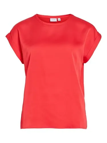 Vila VIELLETTE S/S Satin Top - Modisches Damen Kurzarmshirt - Stylisches Kurzarmshirt von Vila in Satin-Optik. Angenehmer Materialmix für hohen Tragekomfort. Ideal für trendige Outfits!