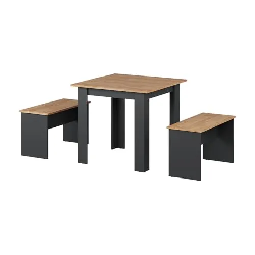 Vicco Essgruppe Sentio, 3-tlg. Set in Anthrazit/Goldkraft Eiche - Essgruppe mit platzsparenden, verstaubaren Bänken, ideal für kleine Räume. Inklusive 1 Esstisch und 2 Sitzbänken, kratzfest und stilvoll.