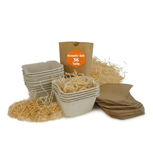 Produktiv Handel Kreativ-Set Ostern 36-teilig | 10 Schalen | 25 Kraftpapier-Tüten & Holzwolle | mit Kindern Basteln & Gestalten | nachhaltiges & plastikfreies Osternest