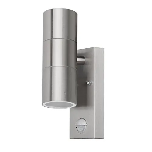 Grafner Edelstahl Wandlampe mit Bewegungsmelder - Moderne Wandleuchte für innen und außen, mit IP44-Schutz und energieeffizientem GU10-System. Integrierter Bewegungsmelder für automatische Beleuchtung und individuelle Anpassung der Leuchtdauer.