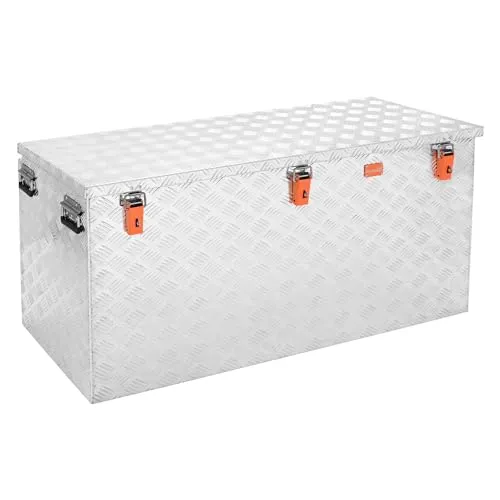 Alubox ABX-R410P - Robuste Aluminium Pritschenbox - Werkzeugkasten aus 3 mm starkem, legiertem Aluminium mit witterungsbeständigen Eigenschaften und optimierter Lastverteilung für sicheren Transport und Aufbewahrung.