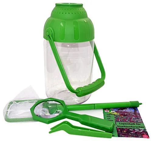 MEDUP Naturbeobachtung Set - Entdeckerspielzeug für kleine Forscher - Entdeckerspielzeug mit 5L Eimer, Riesenlupe, Kescher und Pinzette. Perfekt für Insektenbeobachtungen im Garten oder Urlaub, inklusive informativem Lupenheft über Insekten.