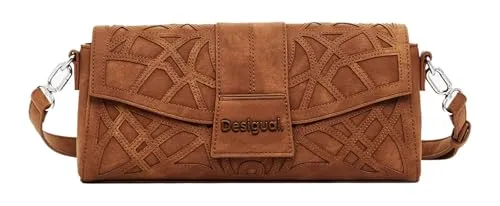 Desigual PU Schultertasche für Damen, Braun - Damen-Schultertaschen mit einfarbigem Design, praktischen Reißverschlussfächern und abnehmbaren Henkeln für vielseitige Trageoptionen.