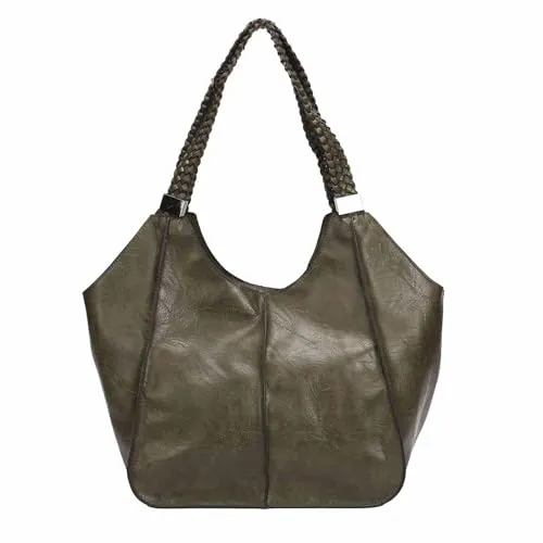 OBC Damen XXL Schultertasche - Elegante Umhängetasche in Olivgrün - Praktische XXL Umhängetasche (ca. 40x30x18 cm) in FLECHTOPTIK für stilvolle Auftritte. Ideal für Arbeit und Wochenendausflüge. Hochwertige Verarbeitung und modernes Design machen sie zum perfekten Begleiter!