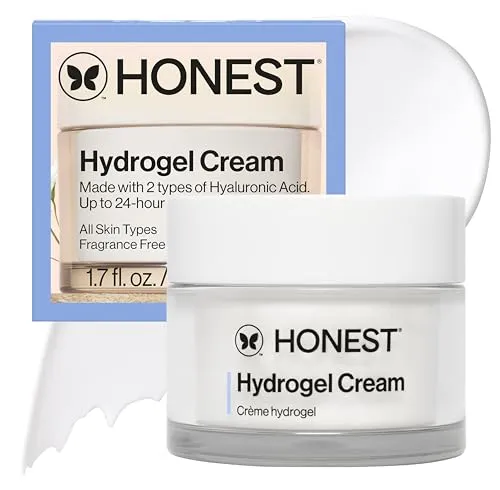 Honest Beauty Hydrogel-Creme mit zwei Arten von Hyaluronsäure & Squalan | ölfrei, synthetisch, parfümfrei, dermatologisch getestet, tierversuchsfrei, 50 ml