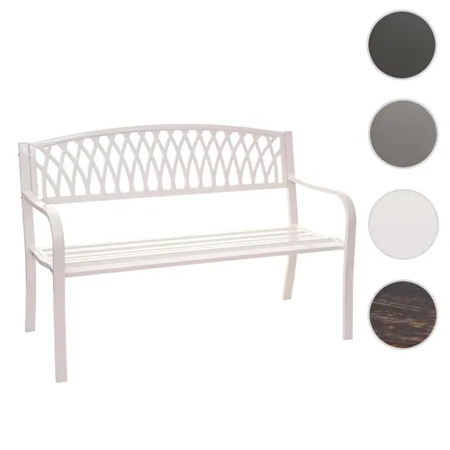 Gartenbank HWC-F45, 2-Sitzer aus pulverbeschichtetem Stahl - weiß - Gartenbänke - Elegante 2-Sitzer-Bank mit stabiler Stahlkonstruktion und Armlehnen, ideal für Innen- und Außenbereiche. Maximale Belastbarkeit: 120 kg. Perfekt für entspannte Stunden im Garten oder auf dem Balkon.