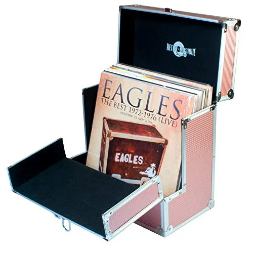 Yellodoor Retro Music – Aluminium-Aufbewahrungskoffer mit Klappdeckel für 33 U/min, einfacher Zugriff auf Ihre roségoldenen Schallplatten
