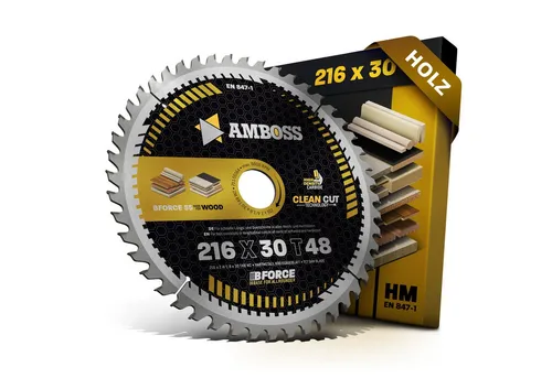 Amboss Kreissägeblatt HM 216 x 2.4/1.8 x 30 Z48 WZ - Saubere Schnitte garantiert - Kreissägeblätter für Holzverarbeitung mit innovativer Clean Cut Technology, bieten extra scharfe Schnitte und hervorragendes Preis-Leistungs-Verhältnis für Handwerker.