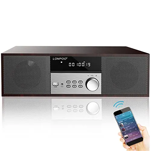 LONPOO Kompaktanlagen Micro HiFi-System 40W RMS - Kompaktanlage mit CD-Player, Bluetooth und UKW-Radio für satten Sound und klare Höhen. Ideal für Musikliebhaber, die eine einfache Bedienung und starke Bassleistung suchen.
