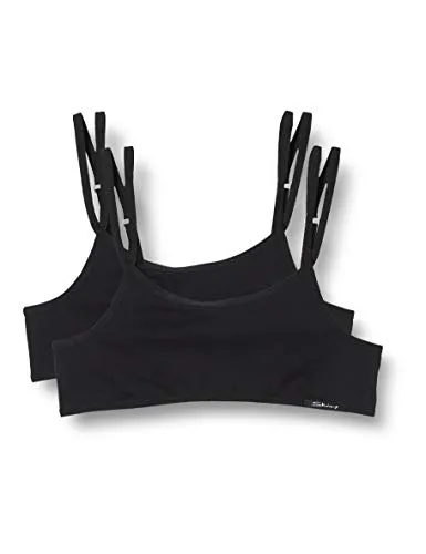 Skiny Mädchen Cotton Essentials Multipack 036401 Bustier, Schwarz, 152 EU - Mädchen-BHs im 2er Pack, aus hochwertiger Baumwolle mit perfekter Passform für kleine Brüste, verstellbare Träger in Doppelträger-Optik, Öko-Tex Standard 100.