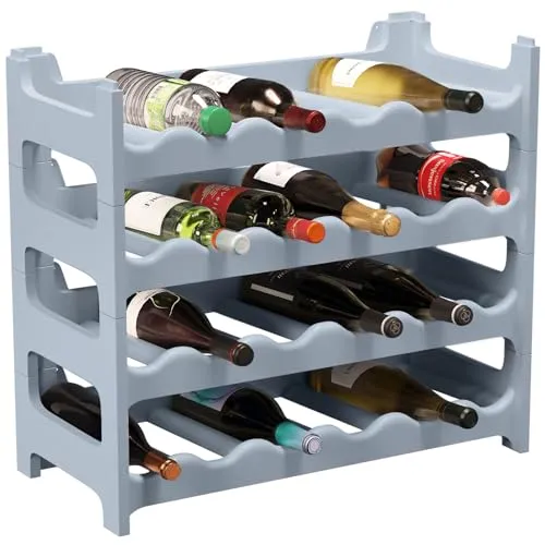 ARTECSIS Weinregal stapelbar Kunststoff für 24 Flaschen, stabiles Flaschenregal in Gastronomie-Qualität, modular erweiterbar, Betongrau
