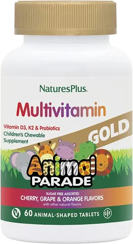 Natures Plus Source of Life Animal Parade GOLD - Vitamine für Kinder - Vitamine & Mineralien, bunte Gummibärchen in verschiedenen Geschmacksrichtungen, speziell entwickelt für das Wachstum und die Gesundheit von Kindern.