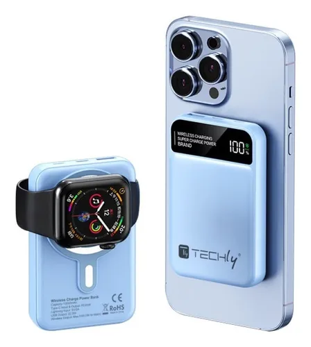 Techly I-CHARGE-10LCDBL Drahtloses Magnetisches Power Bank Ladegerät 10.000 mAh (I-CHARGE-10LCDBL)