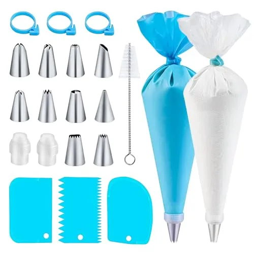 Spritzbeutel mit Tüllen 40 Stück, Spritzbeutel Einweg, Spritztüllen Set, Einwegspritzbeutel mit Spritztüllen Edelstahl, Torten Zubehör für Dekorieren Von Gebäck, Torten Geeignet, Keksen, Cupcakes