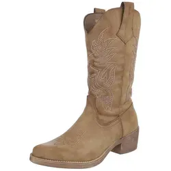 Ital-Design Eleganter Westernstiefel mit Stickerei für Damen Westernstiefel (89937882) Blockabsatz Stiefel in Hellbraun braun 38 EU