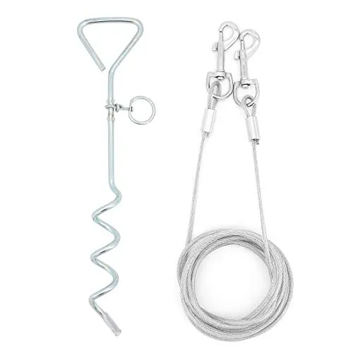 ShawFly Solid Dog Stake und Kabelbinder (3 m, 5 m, 10 m) Premium Steel Spiral Dog Tie mit 16 Zoll spiralförmigem Bodenpfahl für Outdoor Yard und Camping Puppy Pet und Medium Dogs (3m)