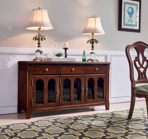 Elegante Art Déco Kommode für Esszimmer – 3 Schubladen, Braun - Stilvolle Kommode mit 3 Schubladen, ideal für das Esszimmer. Mit einer Breite von 145 cm und aus hochwertigem Holz gefertigt, bietet sie viel Stauraum und setzt einen eleganten Akzent.