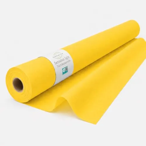 Sensalux Light Tischdeckenrolle - 25m Vlies in Gelb, Oeko-TEX ® 100, Made in Germany - Hochwertige Tischdeckenrolle aus stoffähnlichem Vlies, ideal für jede Feier. Leicht zuzuschneiden und reißfest, sorgt sie für eine stilvolle Tischdekoration. Made in Germany, geprüft nach Oeko-TEX Standard 100.