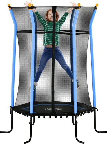 HOMCOM Kinder Trampolin Ø163,5 cm - Sicheres Hüpfen für Kinder - Trampolin für Kinder 3-10 Jahre, mit Sicherheitsnetz und elastischen Seilen für mehr Sicherheit und Komfort. Ideal für drinnen und draußen, max. Belastbarkeit 50 kg.