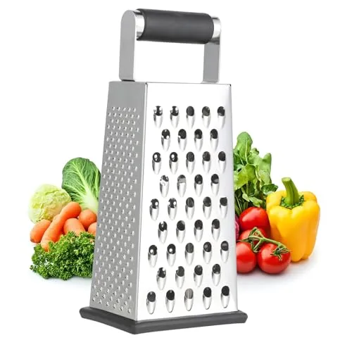 Küchen Käsereibe Edelstahl, 4-seitige Vierkantreibe, Reibe für Gemüse, Kartoffelreibe für rohe Kartoffeln, Edelstahl Küchenreibe, Praktisches Küchen Gadget für Zerkleinern und Reiben